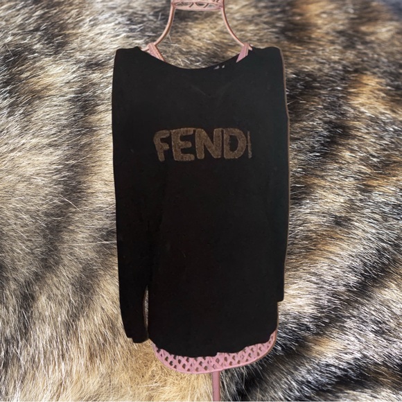 Fendi Black Logo Long Sleeve Tee - Picture 3 of 6